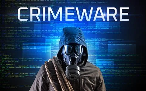 Faceless hacker on code background Foto stock