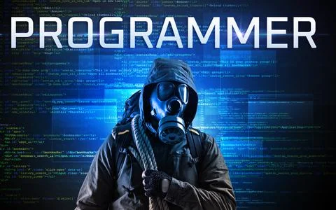 Faceless hacker on code background 스톡 사진