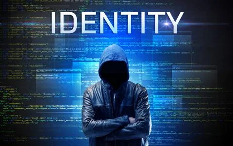 Faceless hacker on code background Stockfoto's