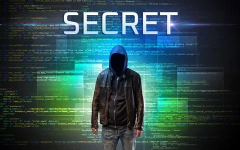 Faceless hacker on code background Stock Photos