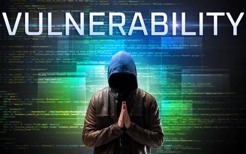 Faceless hacker on code background Foto stock