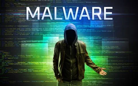 Faceless hacker on code background Foto stock