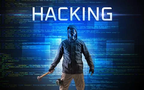 Faceless hacker on code background Stock Photos