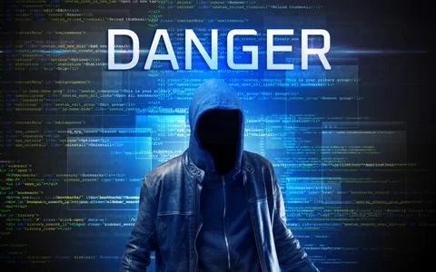Faceless hacker on code background Stock Photos