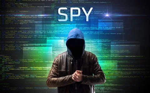 Faceless hacker on code background 스톡 사진