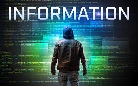 Faceless hacker on code background Stockfoto's