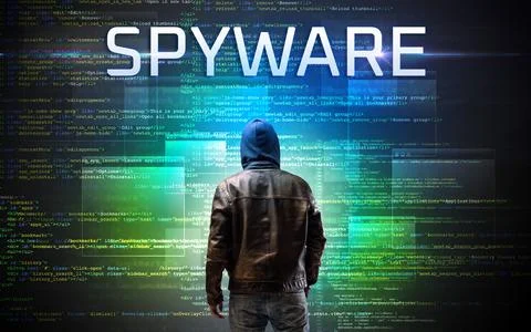 Faceless hacker on code background Foto stock