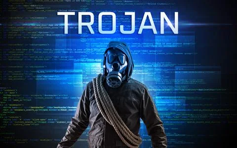 Faceless hacker on code background Stock Photos