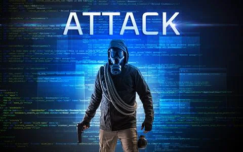 Faceless hacker on code background Foto stock