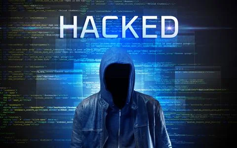 Faceless hacker on code background 스톡 사진