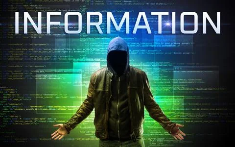 Faceless hacker on code background 스톡 사진