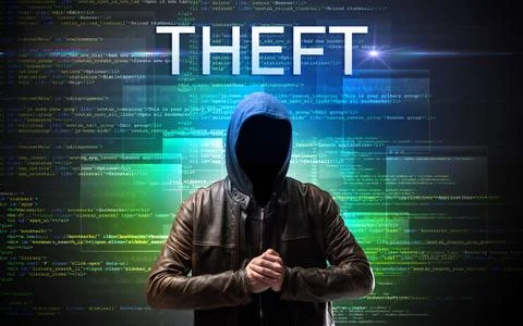 Faceless hacker on code background Foto stock