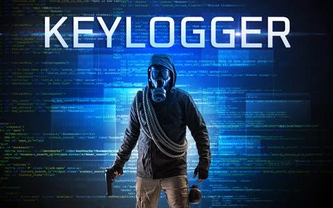 Faceless hacker on code background 스톡 사진