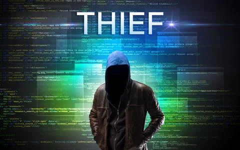 Faceless hacker on code background 스톡 사진