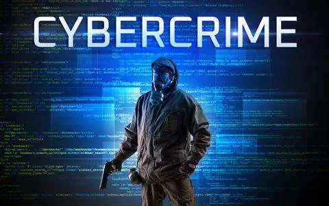 Faceless hacker on code background Foto stock