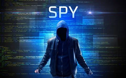 Faceless hacker on code background Stock Photos