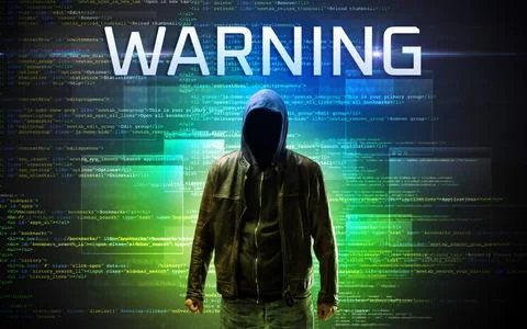 Faceless hacker on code background Foto stock