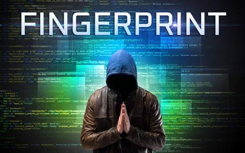 Faceless hacker on code background 스톡 사진