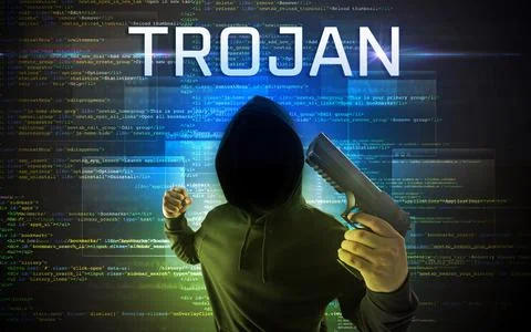 Faceless hacker on code background Foto stock