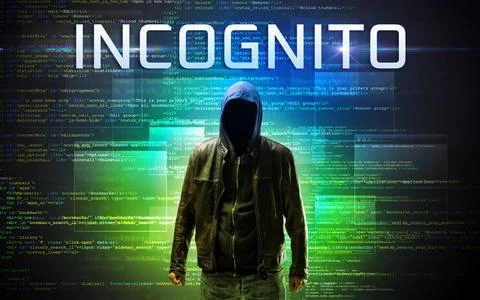 Faceless hacker on code background Foto stock