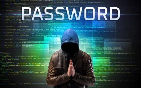 Faceless hacker on code background Stock Photos