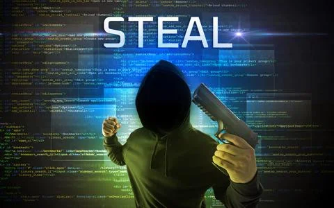 Faceless hacker on code background Foto stock
