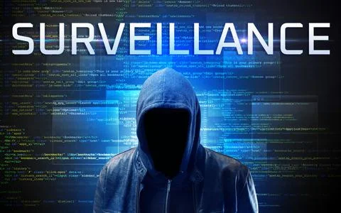 Faceless hacker on code background Foto stock