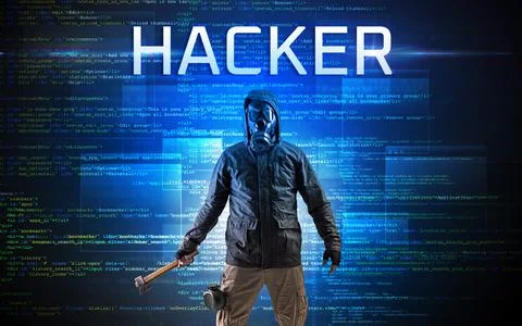 Faceless hacker on code background 스톡 사진