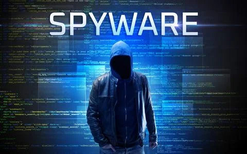 Faceless hacker on code background Stock Photos