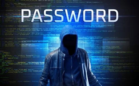 Faceless hacker on code background Stock Photos