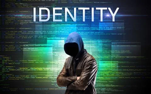 Faceless hacker on code background 스톡 사진