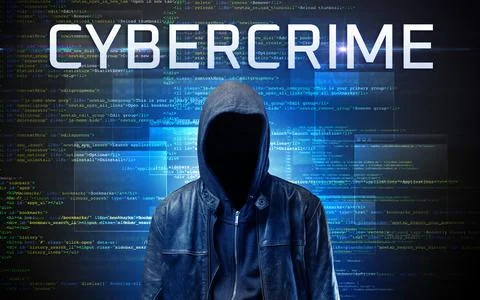 Faceless hacker on code background Foto stock
