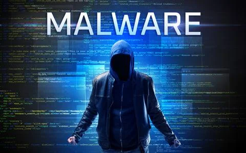 Faceless hacker on code background 스톡 사진