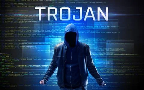 Faceless hacker on code background Foto stock