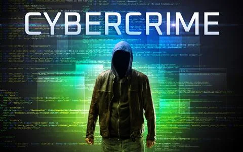 Faceless hacker on code background Stock Photos