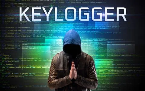 Faceless hacker on code background Foto stock