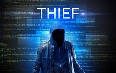 Faceless hacker on code background Stock Photos