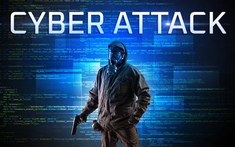 Faceless hacker on code background Stock Photos