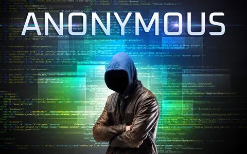 Faceless hacker on code background Foto stock