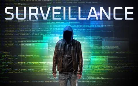 Faceless hacker on code background Foto stock