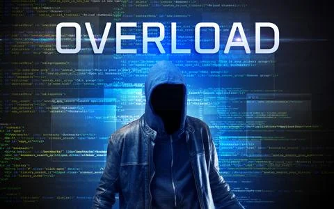 Faceless hacker on code background Foto stock