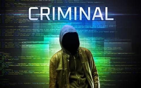Faceless hacker on code background Stock Photos