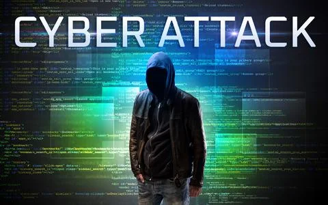 Faceless hacker on code background 스톡 사진