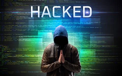 Faceless hacker on code background Foto stock