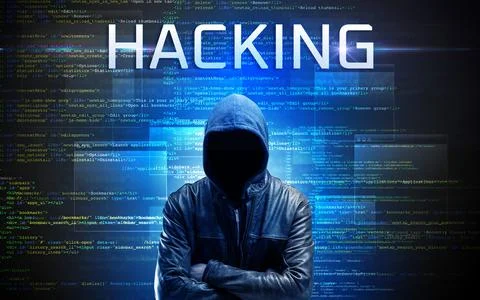 Faceless hacker on code background Stock Photos