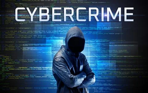 Faceless hacker on code background Stock Photos