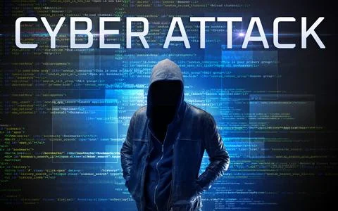 Faceless hacker on code background Stock Photos