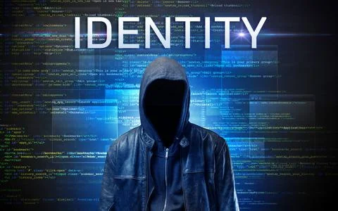 Faceless hacker on code background 스톡 사진