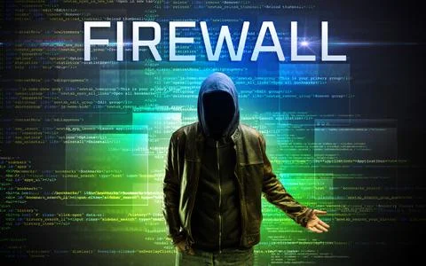 Faceless hacker on code background Foto stock