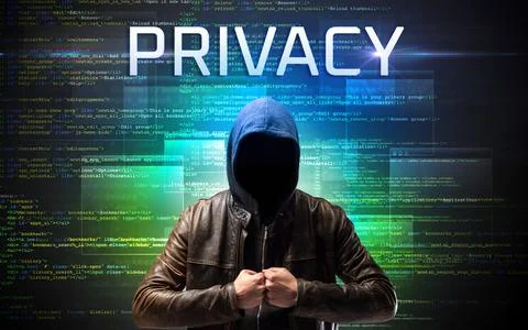 Faceless hacker on code background Stock Photos